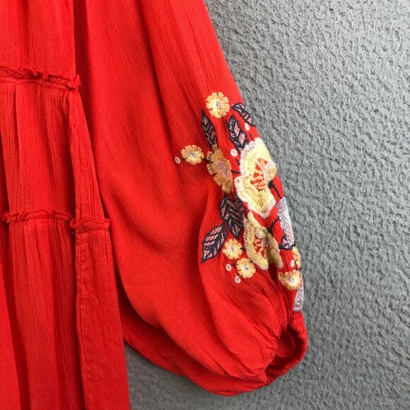 Free People Embroidered Boho Peasant Tunic Top With Floral Detailing XS - Picture 5 of 16